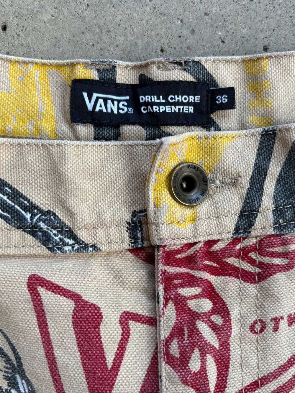 Vans Drill Chore Carpenter Pants Men's 36 All Over Print Tan Loose Fit